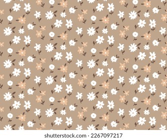 Abstracto de dibujo manual Mini Flores y hojas patrón vectorial repetitivo fondo aislado