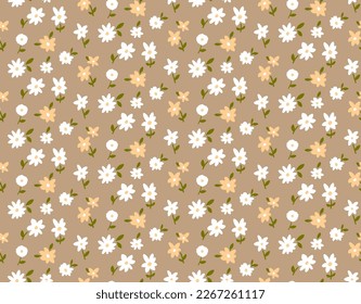 Abstracto de dibujo manual Mini Flores y hojas patrón vectorial repetitivo fondo aislado
