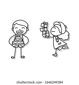 Hand drawing abstract people happy kids playing togerther vector illustration for graphic decoration