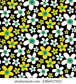 Hand Drawing Abstract Simple Ditsy Daisy  Flowers Repeating Vector Pattern Isolated Background