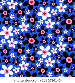 Hand Drawing Abstract Simple Ditsy Daisy  Flowers Repeating Vector Pattern Isolated Background