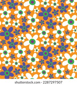 Hand Drawing Abstract Simple Ditsy Daisy  Flowers Repeating Vector Pattern Isolated Background