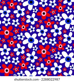 Hand Drawing Abstract Simple Ditsy Daisy  Flowers Repeating Vector Pattern Isolated Background