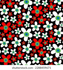 Hand Drawing Abstract Simple Ditsy Daisy  Flowers Repeating Vector Pattern Isolated Background