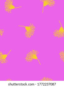Hand Drawing Abstract Two Colors Tropical Exotic Flowers Repeating Vector Pattern Isolated Background