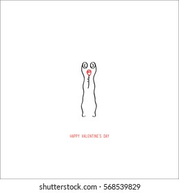 Hand drawing abstract valentine's day romantic greeting card. A homosexual gay couple with a flower looking each other isolated on white. For love cards, banners, posters. Vector illustration.