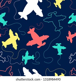 Hand drawing airplane seamless pattern print design. Vector illustration design for fashion fabrics, textile graphics, prints.