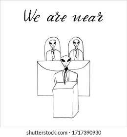 dibujo manual de un extranjero entre nosotros con el texto - estamos cerca