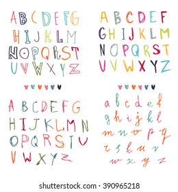Hand drawing alphabet, colorful art and craft design, Vector illustration.