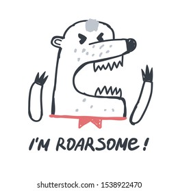 Hand drawing angry bear illustration vector. Can be used for shirt design, fashion print design, kids wear, textile design, greeting card, invitation card.