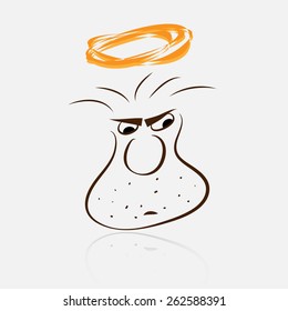 hand drawing - angry man with a halo over his head
