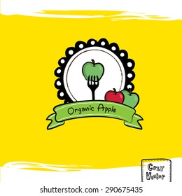 Hand drawing apple with banner logo vector.