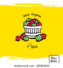 Hand drawing apple basket logo vector.