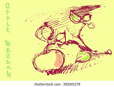 Hand drawing apple branch