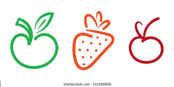 hand drawing apple, strawberry and cherry symbol