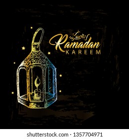 Hand drawing arabic lantern for Ramadan Kareem greeting cards