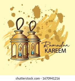 Hand drawing arabic lantern for Ramadan Kareem greeting cards