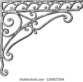 Hand drawing of an architectural detail in shape of an ornamental corne