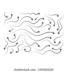 hand drawing arrow signs set. wavy arrow signs. vector arrow signs