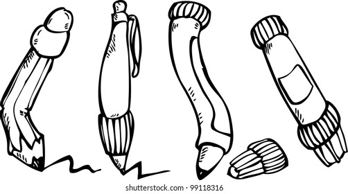 hand drawing of art tools