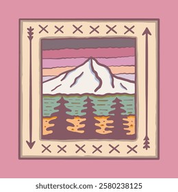 Hand drawing Art Work of Mt Hood Oregon for t shirt sticker badge design