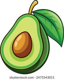 Conjunto de frutas de aguacates de dibujo a mano medias rebanadas de Vector aislado sobre fondo blanco