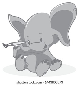 hand drawing baby elephant with paint vector