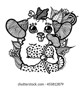 Hand drawing of a baby mouse. Coloring. Zentangle style.