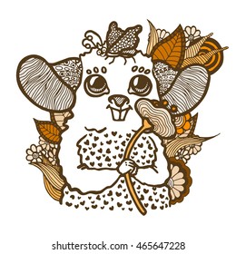 Hand drawing of a baby mouse. Coloring. Zentangle style.