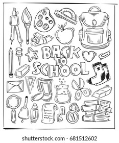 Hand drawing Back to School Doodle . Back to School Doodle Set