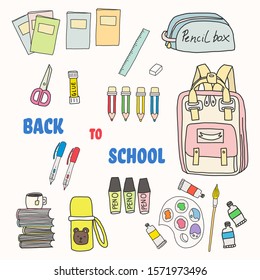 Hand drawing back to school objects