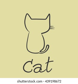 Hand drawing of back of sitting cat vector illustration.