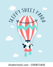 Hand drawing balloon and sleepy panda vector illustration.