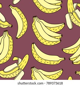 Hand drawing banana. Seamless vector pattern in sketch style