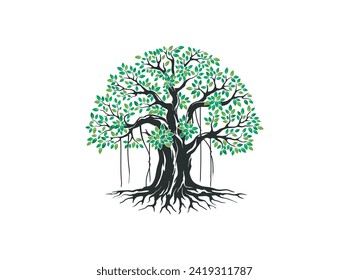 hand drawing of banyan tree vector illustrations svg