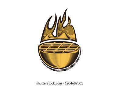 hand drawing barbecue grills logo Designs Inspiration Isolated on White Background