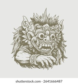 Hand drawing barong balinese protector