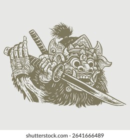 Hand drawing barong balinese protector