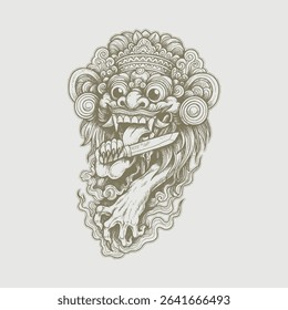 Hand drawing barong balinese protector