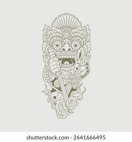 Hand drawing barong balinese protector