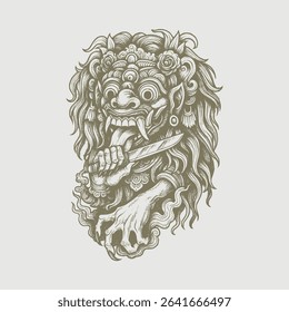 Hand drawing barong balinese protector