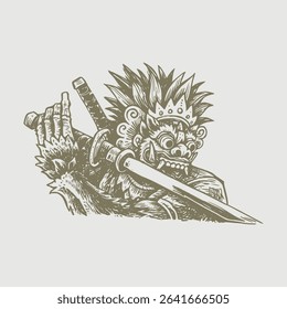 Hand drawing barong balinese protector
