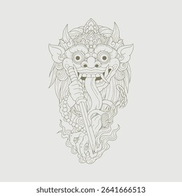 Hand drawing barong balinese protector