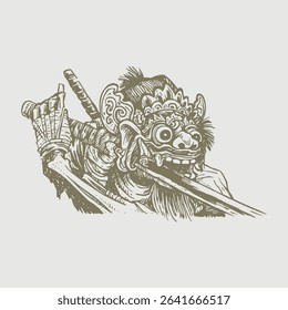 Hand drawing barong balinese protector