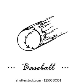 Hand drawing of baseball ball with speed effect. Vector Illustration.