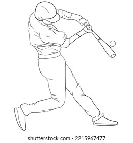 Hand Drawing of Baseball Player Hit The Ball
