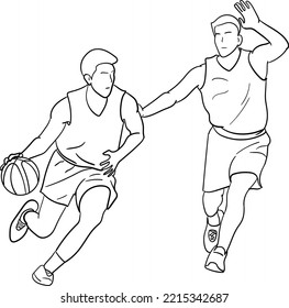 Hand Drawing of Basketball Players Play Offense and Defense