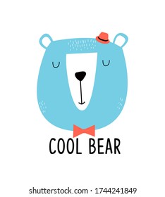 Hand drawing bear print design with slogan. Vector illustration design for fashion fabrics, textile graphics, prints.	