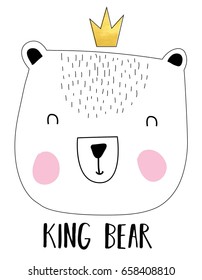 Hand drawing bear print design with slogan. Vector illustration design for fashion fabrics, textile graphics, prints.