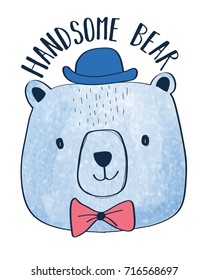 Hand drawing bear print design with slogan. Vector illustration design for fashion fabrics, textile graphics, prints.	